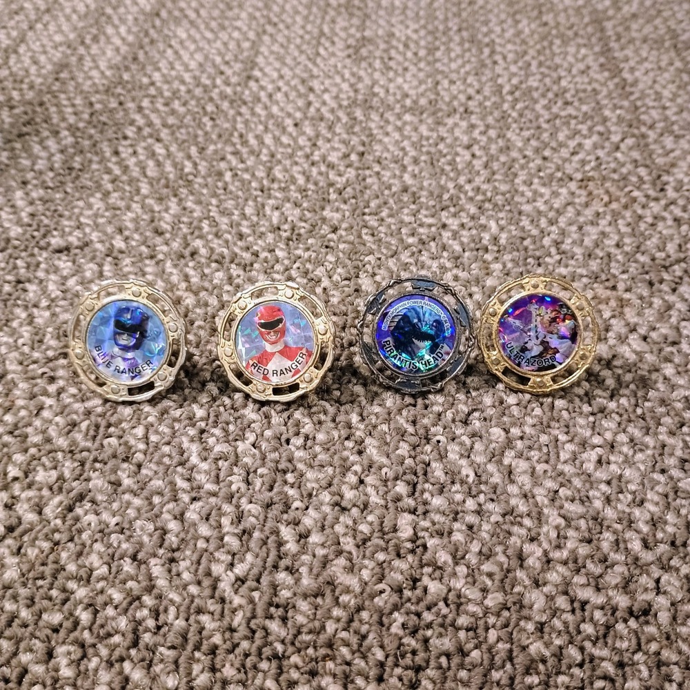 Vintage 1994 Mighty Morphin Power Rangers Spinner Tops Lot Red Blue Ranger Saban
